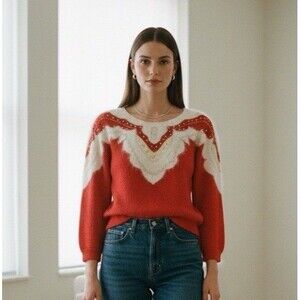 VTG 90s Christine Phillipe Sweater Womens M Angora Wool Blend Christmas Pinup